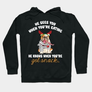 He Sees You When You're Eating Christmas Pug Hoodie